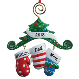 Personalized Mitten Ornament--Family of 3