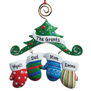 Personalized Mitten Ornament--Family of 4