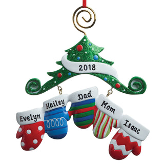 Personalized Mitten Ornament--Family of 5