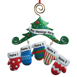 Personalized Mitten Ornament--Family of 5