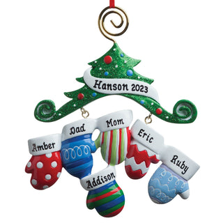 Personalized Mitten Ornament--Family of 6