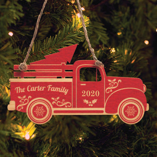 Personalized Red Wood Christmas Truck Ornament