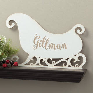 Personalized Antique White Wood Sleigh