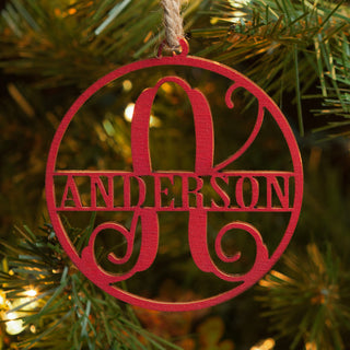 Personalized Red Wood Name and Initial Ornament