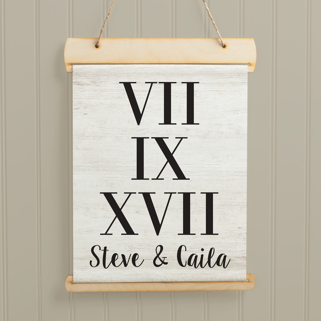 Roman Numerals Personalized Cream Hanging Canvas Banner – Personalized ...