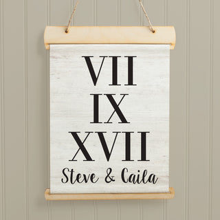 Roman Numerals Personalized Cream Hanging Canvas Banner