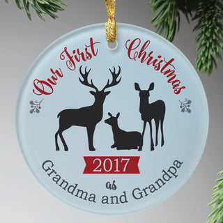 Grandparents First Christmas Personalized Glass Circle Ornament
