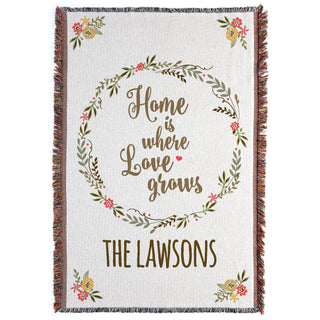 Home Is Where Love Grows Personalized Fringe Throw Blanket
