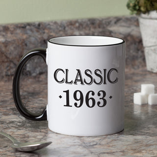 Classic Year White Coffee Mug with Black Rim and Handle-11oz