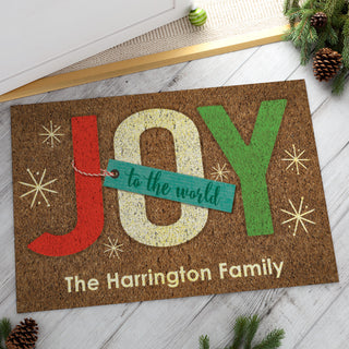 Joy To The World Personalized Doormat - 18x27 Inch, 1/8" Thin