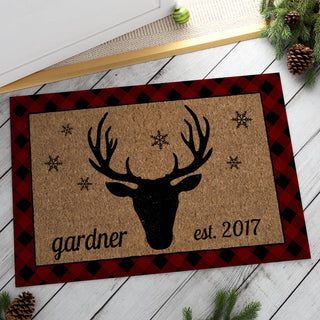 Holiday Deer Personalized Doormat - 18x27 Inch, 1/8" Thin