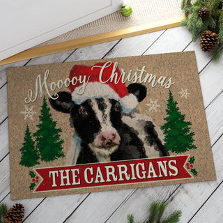 Christmas Cow Personalized Doormat - 18x27 Inch, 1/8" Thin