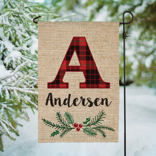 Christmas Plaid Personalized Burlap Garden Flag