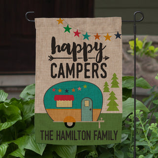 Happy Campers Personalized Burlap Garden Flag