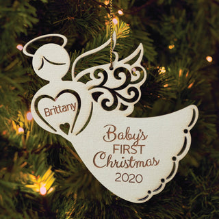 Baby's First Christmas Personalized Antique White Wood Ornament