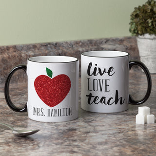 Live, Love, Teach White Coffee Mug with Black Rim and Handle-11oz