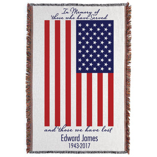 USA Flag Personalized Memorial Fringe Throw Blanket