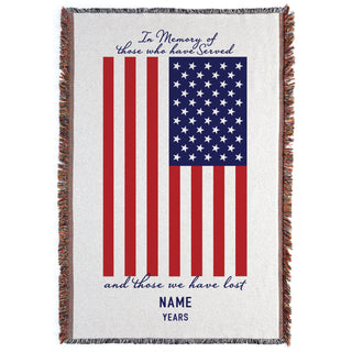 USA Flag Personalized Memorial Fringe Throw Blanket