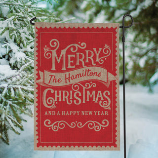 Merry Christmas And A Happy New Year Personalized Burlap Garden Flag
