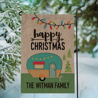 Happy Christmas Personalized Burlap Garden Flag