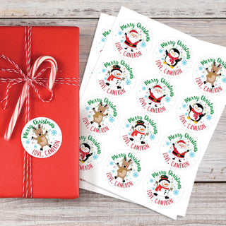 Christmas Characters Personalized Round Sticker - Set of 48