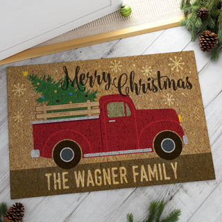 Christmas Truck Personalized Doormat - 18x27 Inch, 1/8" Thin