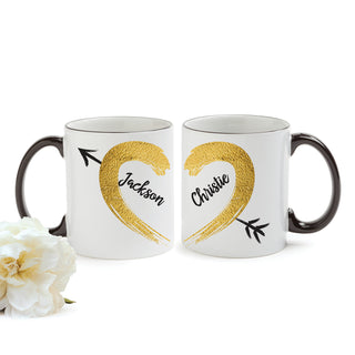 Loving Heart Personalized Black Handle Coffee Mug Set 