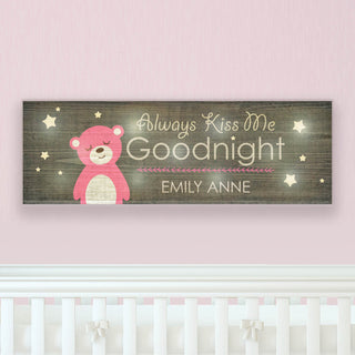 Girl's Always Kiss Me Goodnight Personalized 9x27 LED Canvas