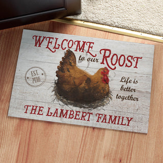 Welcome To Our Roost Personalized Doormat