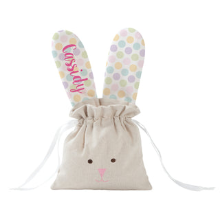 Personalized Linen Polka Dots Drawstring Bunny Bag