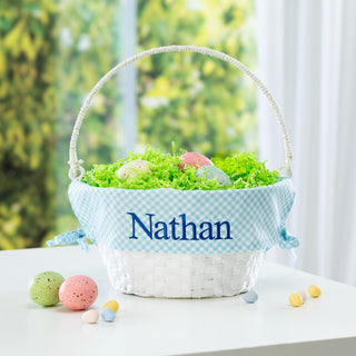 Personalized Easter Basket with Blue Plaid Liner