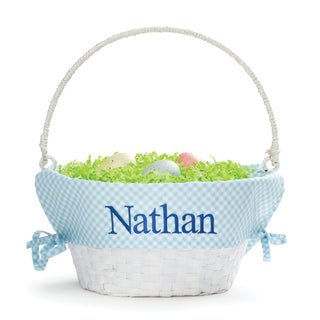 Personalized Easter Basket with Blue Plaid Liner