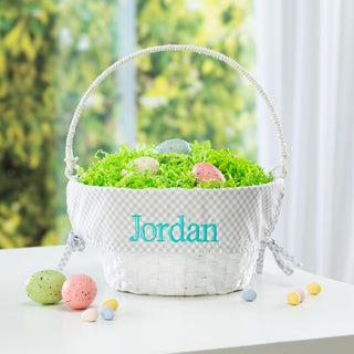 Personalized Easter Basket With Grey Liner - Blue Thread