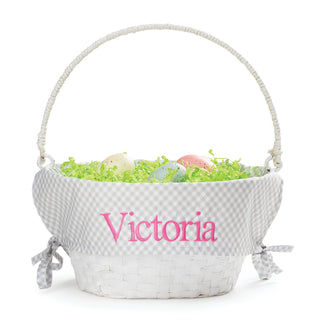 Personalized Easter Basket With Grey Liner - Blue Thread