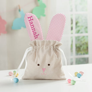 Pink Polka Dots Linen Drawstring Bunny Bag