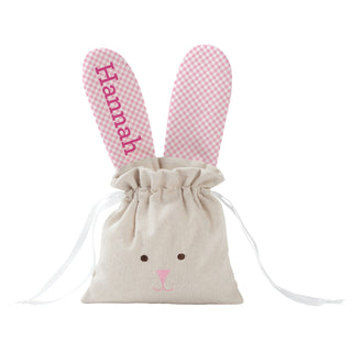 Pink Polka Dots Linen Drawstring Bunny Bag