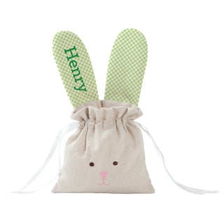 Light Green Polka Dots Linen Drawstring Bunny Bag