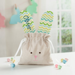 Spring Pastel Wave Pattern Personalized Bunny Ear Linen Drawstring Bag