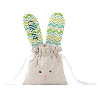Spring Pastel Wave Pattern Personalized Bunny Ear Linen Drawstring Bag
