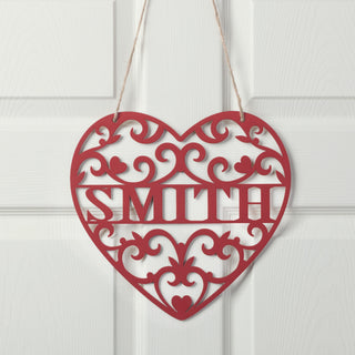 Loving Heart Personalized Hanging Red Wood Plaque