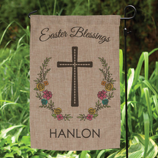 Easter Blessings Personalized Burlap Garden Flag