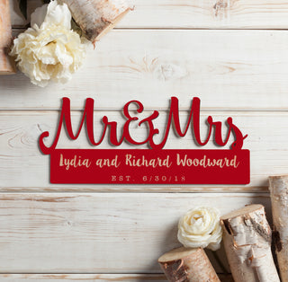 Mr. & Mrs. Personalized Red Wood Plaque