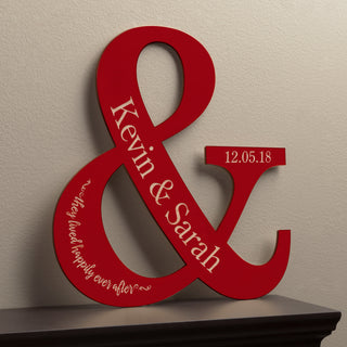 Happy Couple Personalized Red Wood Plaque