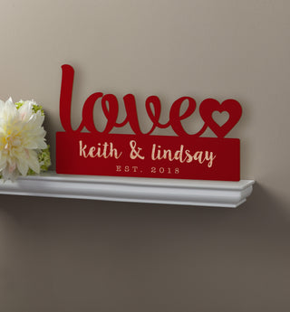 Our Love Personalized Red Wood Plaque