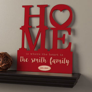 Home Is Where The Heart Is Red Personalized Wood Plaque
