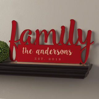 Our Family Personalized Red Wood Plaque