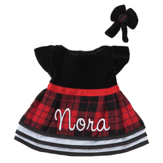 Personalized Plaid Doll Dress With Hair Clip