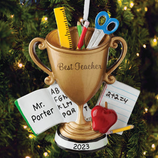 Personalized World's Best Teacher Trophy Ornament