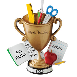 Personalized World's Best Teacher Trophy Ornament