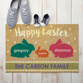 Easter Family of 3 Personalized Doormat - 18x27 Inch, 1/8" Thin